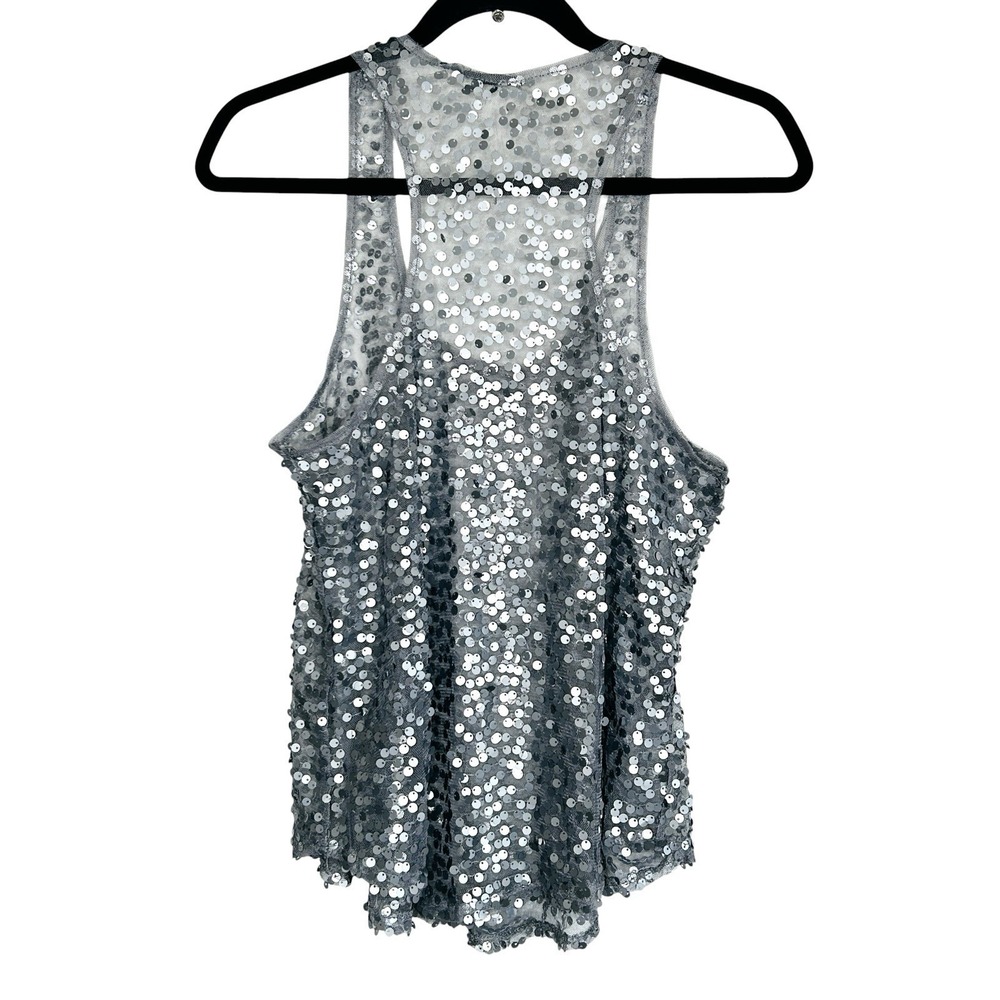 Y2k Fairy Sheer Mesh Sequin Tank Top Medium Festival Boho Chic Clubwear Disco - Picture 2 of 7
